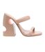 Womens/ladies Leather High Block Heel Mules Beige Orange Off White-1