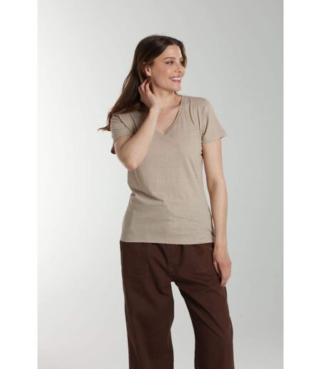 Tee shirt col v manches courtes femme Maddy Taupe Clair | Gerard Pasquier