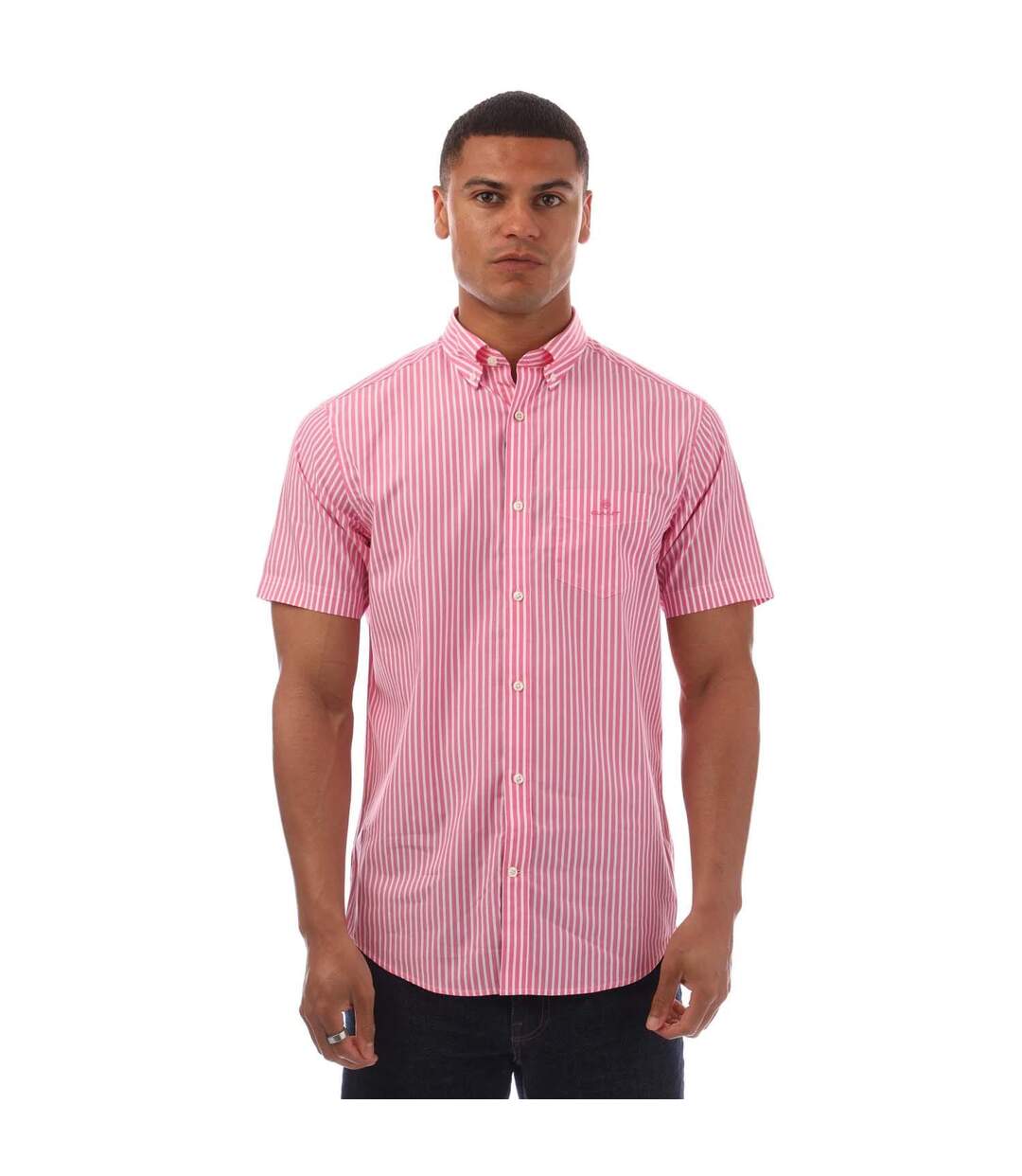 Chemise Manches Courtes Style À Rayures Homme Rose Gant-1