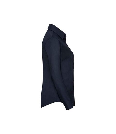 Womens/ladies Oxford Easy-care Long-sleeved Shirt Bright Navy Russell