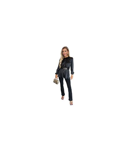 Womens/ladies Gold Detail Belted Long-sleeved Top Black AX Paris