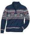 Men's Blue Patterned Funnel Neck Sweater Atlas For Men