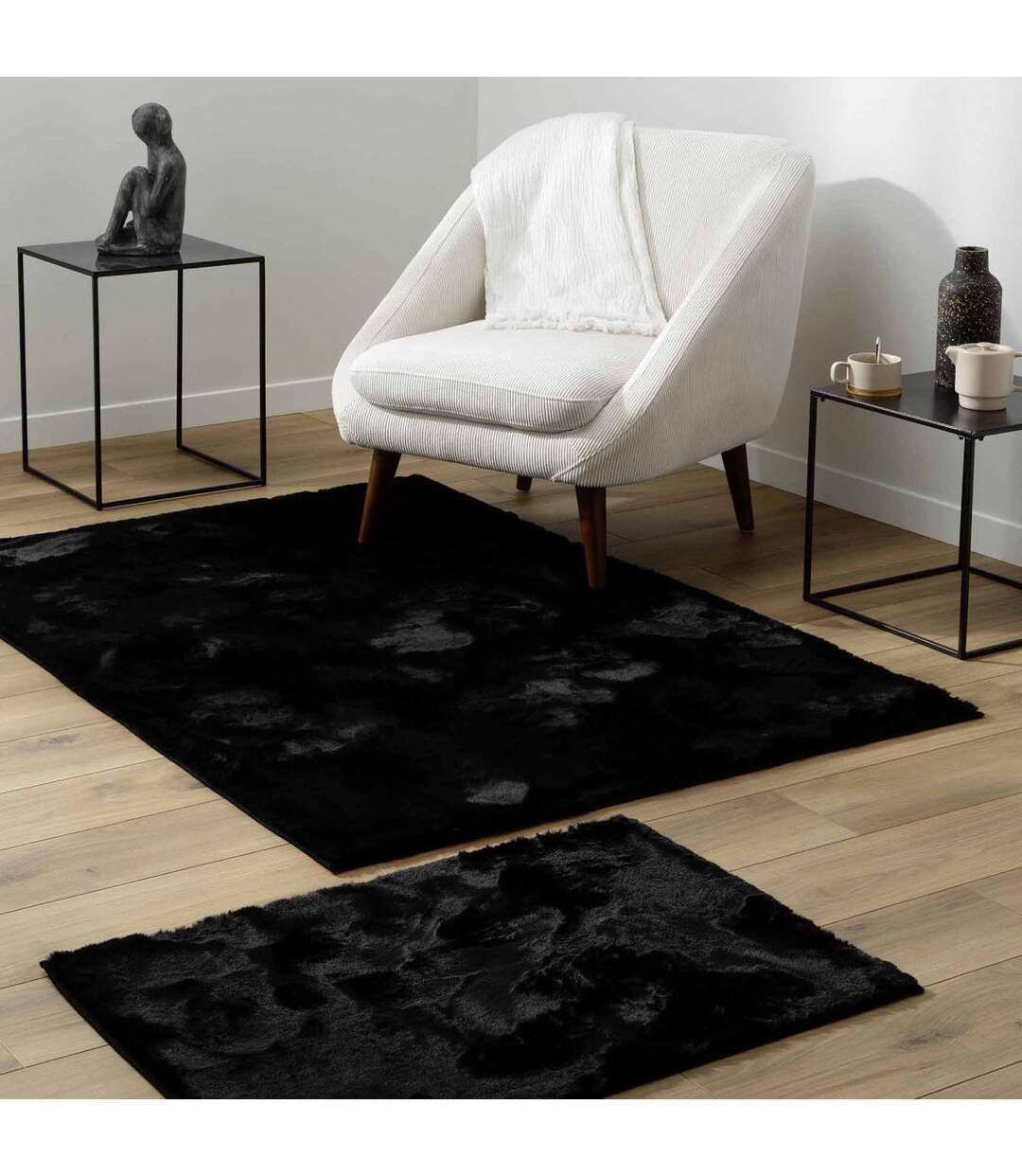 Tapis Imitation Fourrure Feline 120x170cm Noir-5