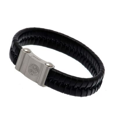 Celtic FC Single Plait Leather Bracelet (Black) (One Size) - UTTA921