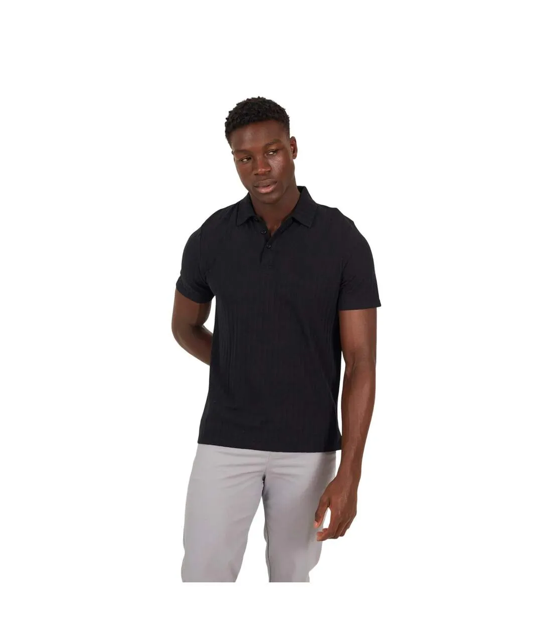 Mens Textured Short-sleeved Polo Shirt Jet Black Brave Soul-2
