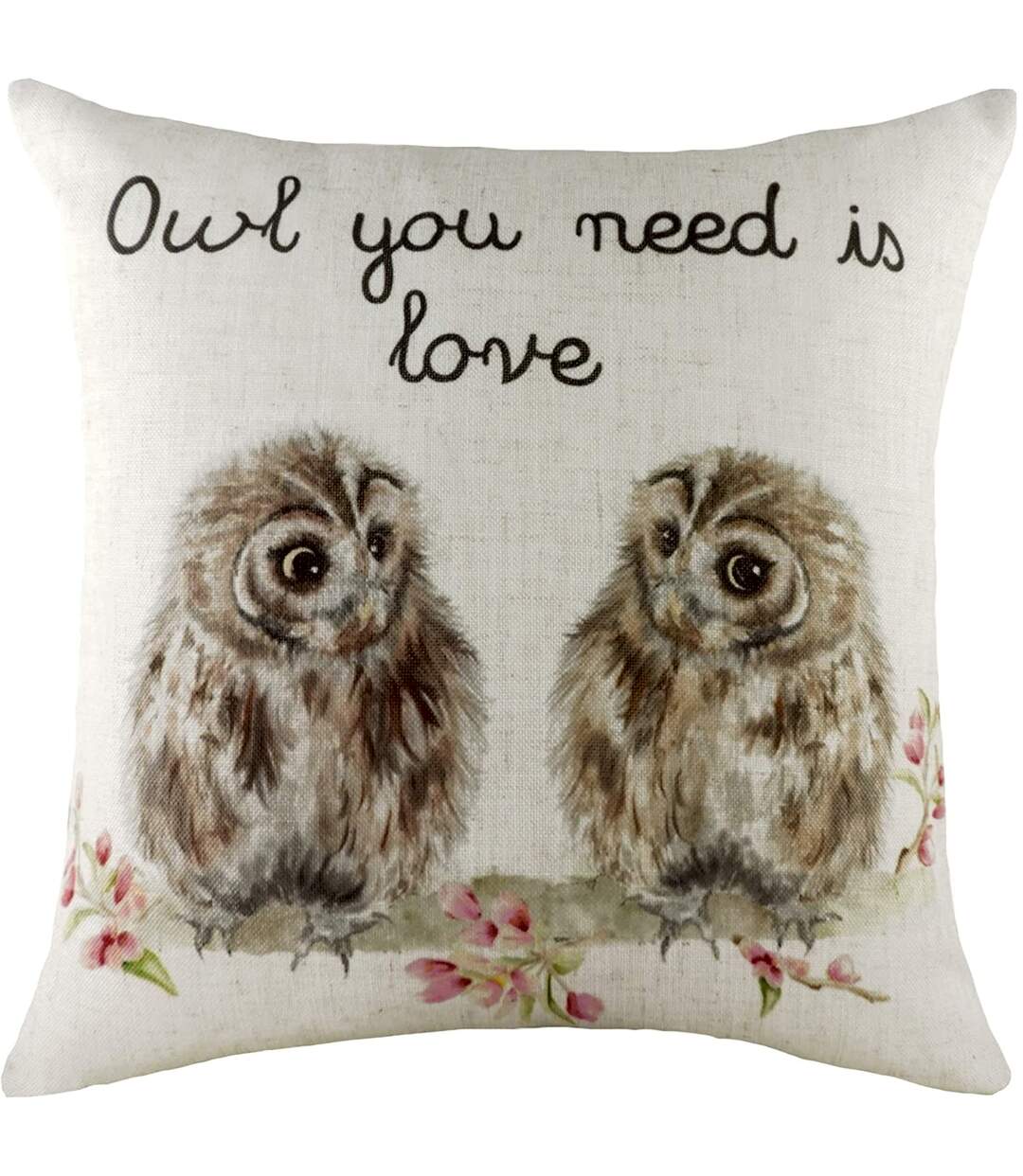 Hedgerow owl cushion cover one size off white/brown/pink Evans Lichfield