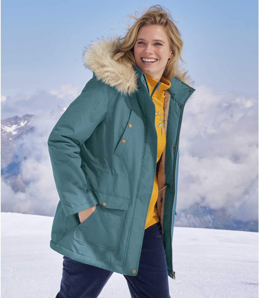 Women's Blue Water-Repellent Hooded Parka-3