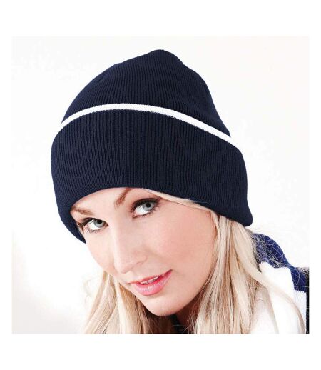 Beechfield Unisex Knitted Winter Beanie Hat (French Navy/White) - UTRW251