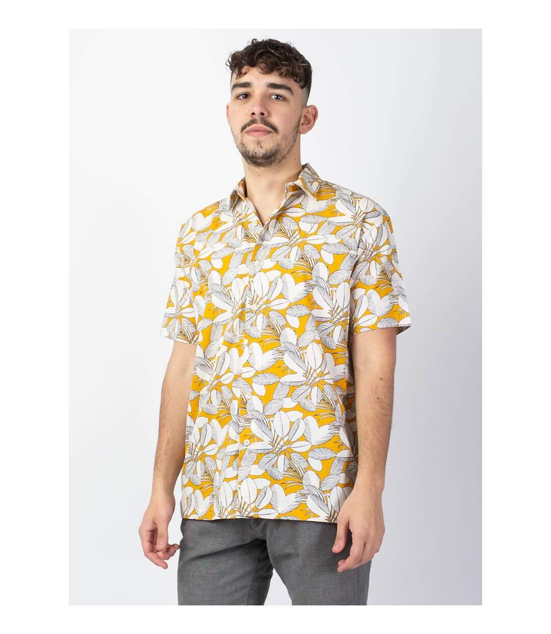 Chemise homme manches courtes LORENZO imprimé jungle jaune Coton Du Monde