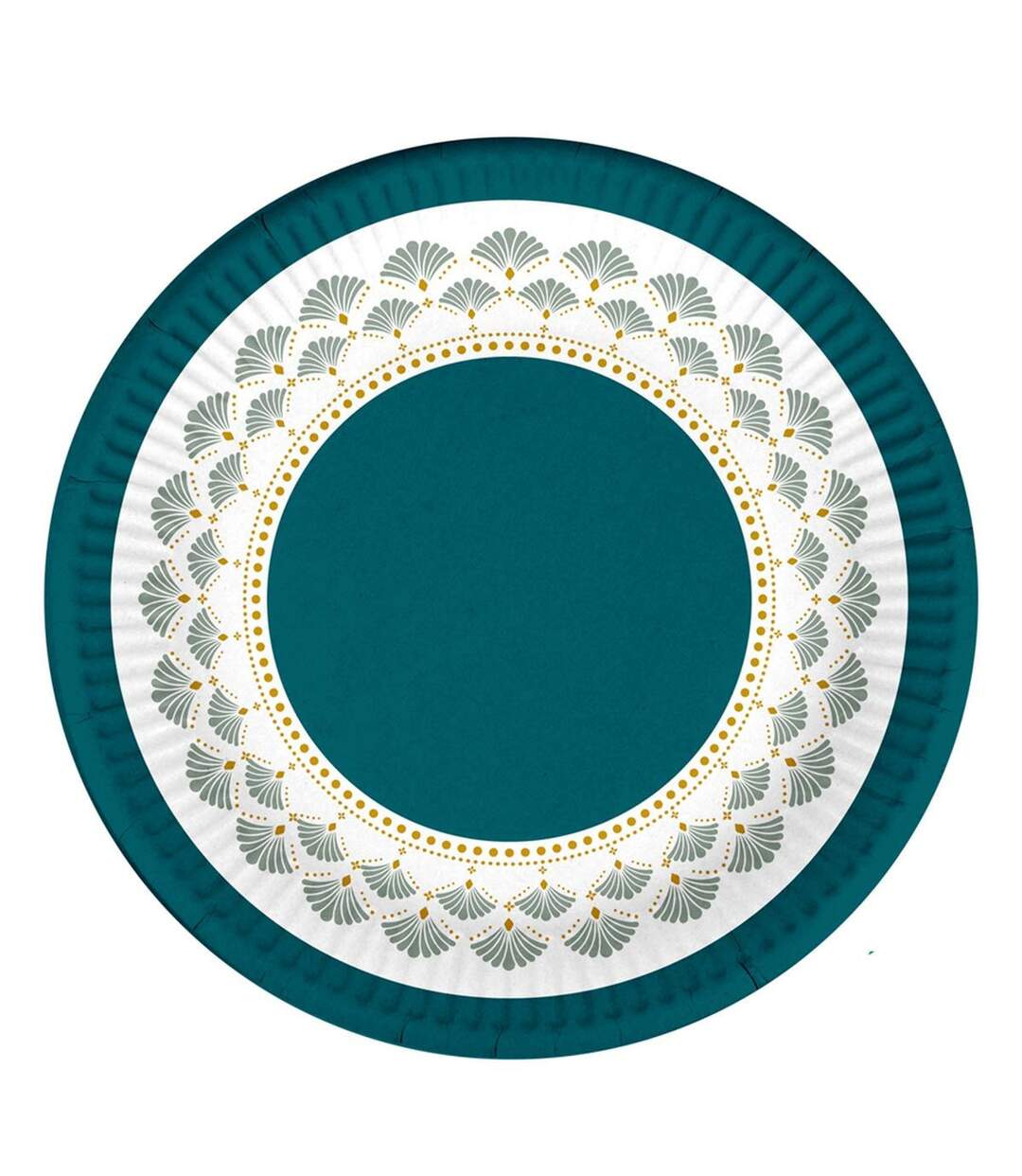 Lot de 10 Assiettes en Carton Floral Damask 18cm Émeraude-1