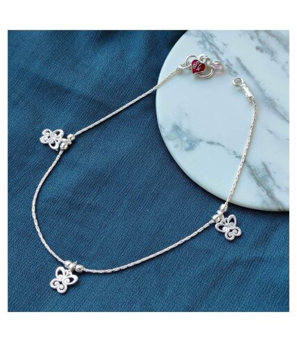 Pure Silver Butterfly Charm Dangle Thin Chain Asian Indian Payal Anklet