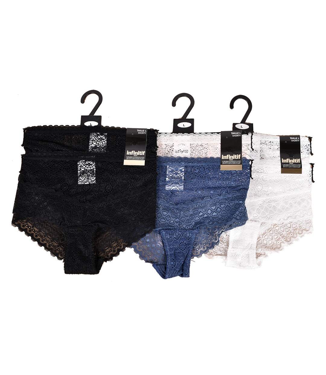 Culottes Femme INFINITIF Confort Qualité supérieure -Boxer, Shorty, String Shorty Dentelle Pack de 6