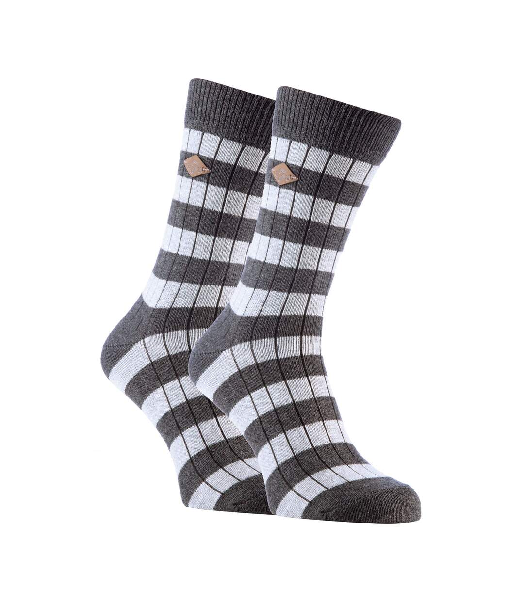 2 Pack Mens Cotton Patterned Striped Ribbed Boot Socks-1