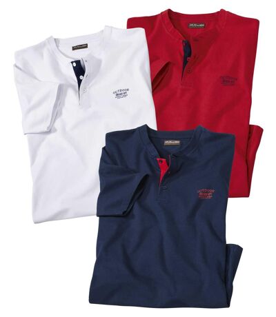 Zestaw 3 t-shirtów z dekoltem zapinanym na guziki Outdoor