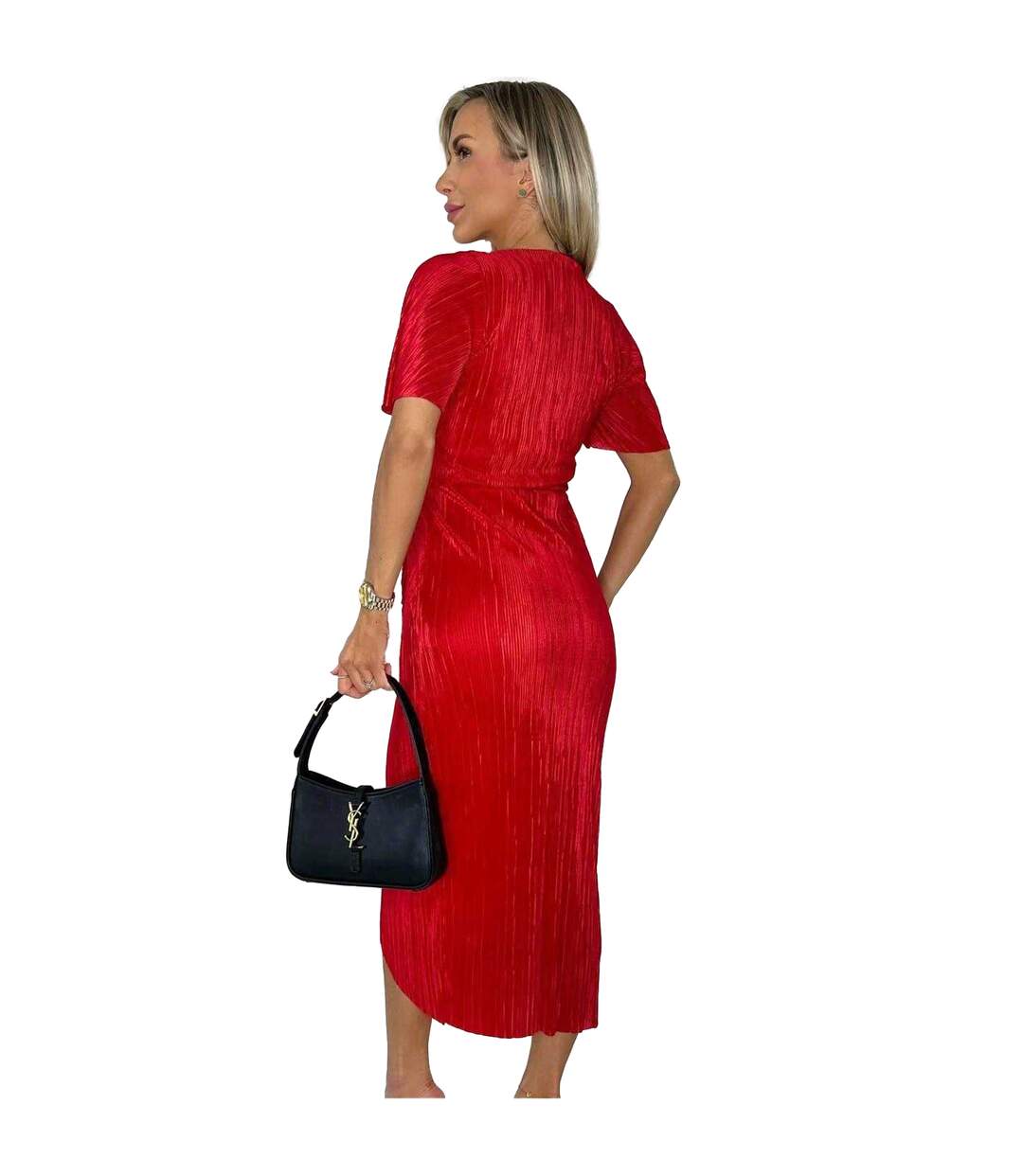 Womens/ladies Plisse Wrap Dress Red AX Paris-3