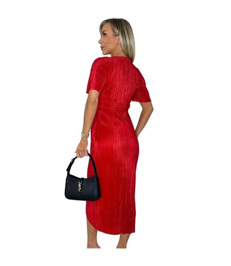 Womens/ladies Plisse Wrap Dress Red AX Paris