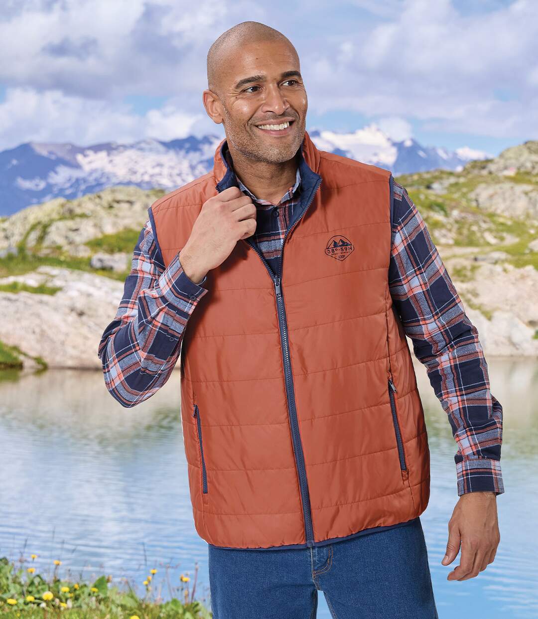 Men's Reversible Water-Repellent Padded Vest - Orange Navy