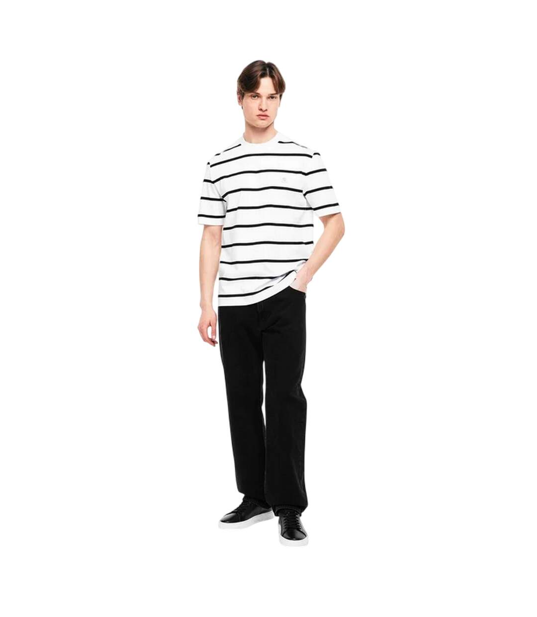 Mens Taut Striped Cotton Regular T-shirt White Boss-1