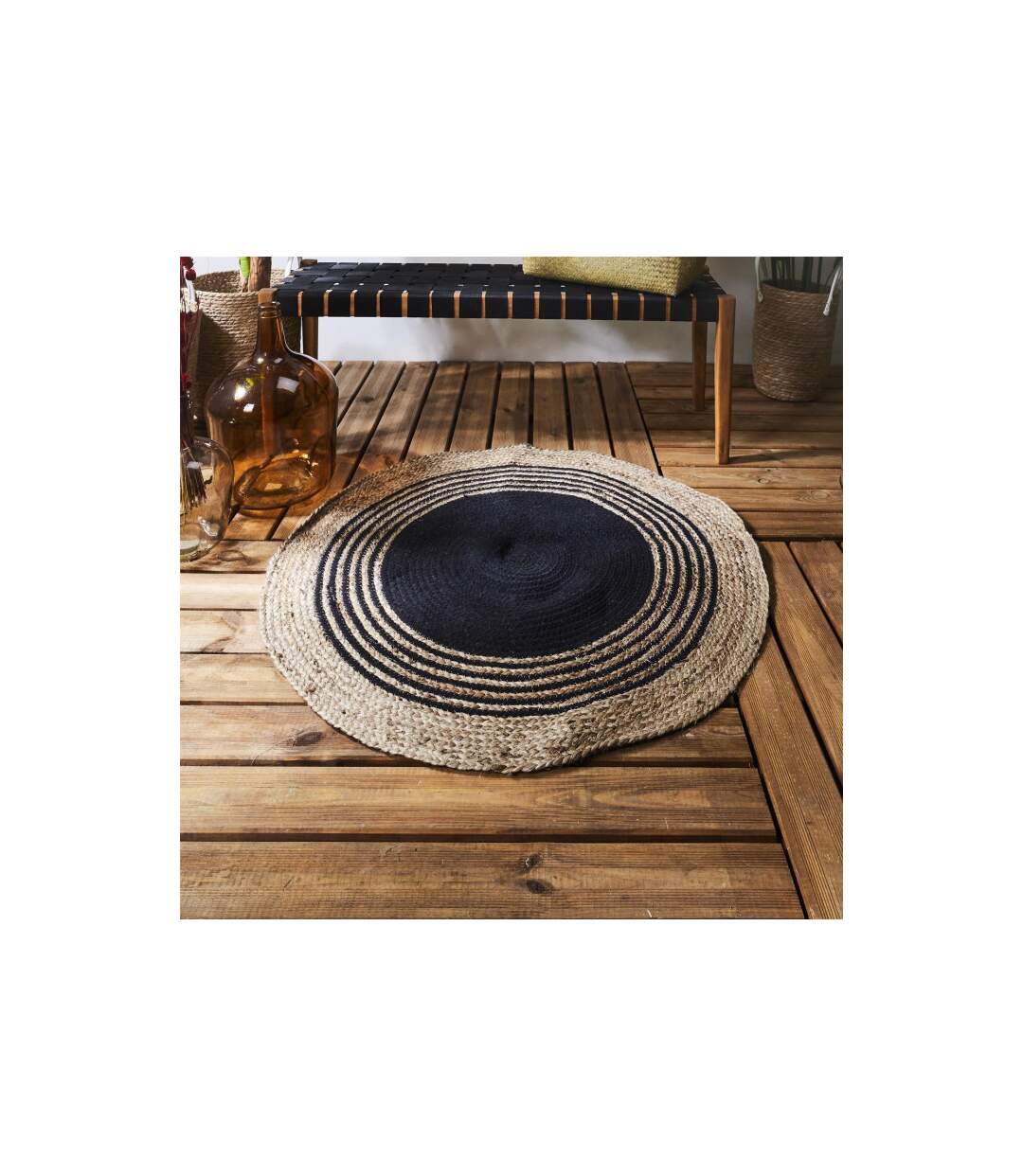 Tapis Rond Déco en Jute Limo 90cm Noir-3
