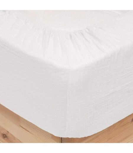 Drap Housse en Gaze de Coton Flora 140x190cm Blanc