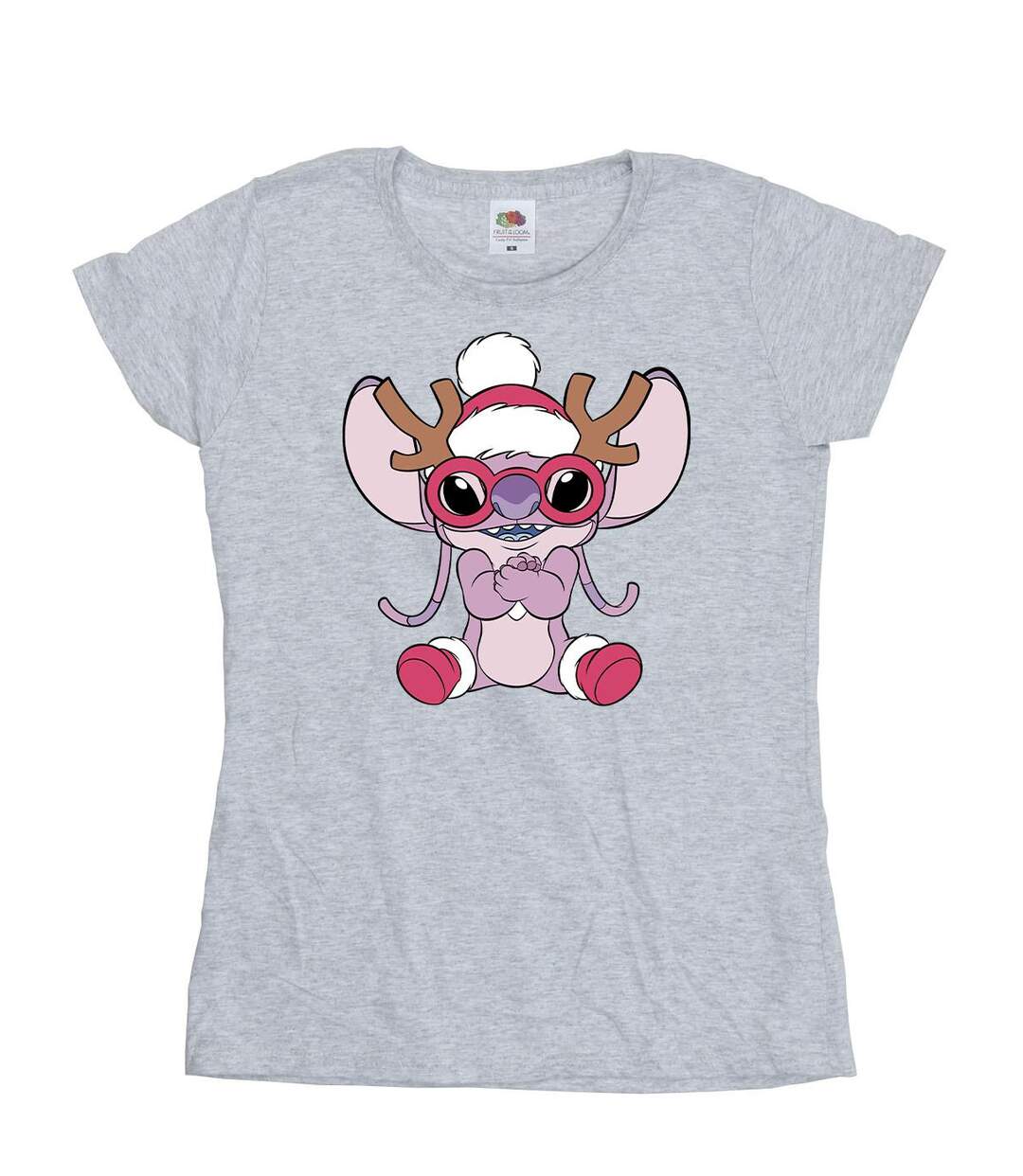 Disney T-shirt en coton Femmes/Ladies Lilo & Stitch Angel Reindeer (Gris sportif) - UTBI26051-1