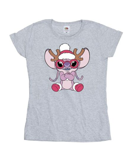 Disney T-shirt en coton Femmes/Ladies Lilo & Stitch Angel Reindeer (Gris sportif) - UTBI26051