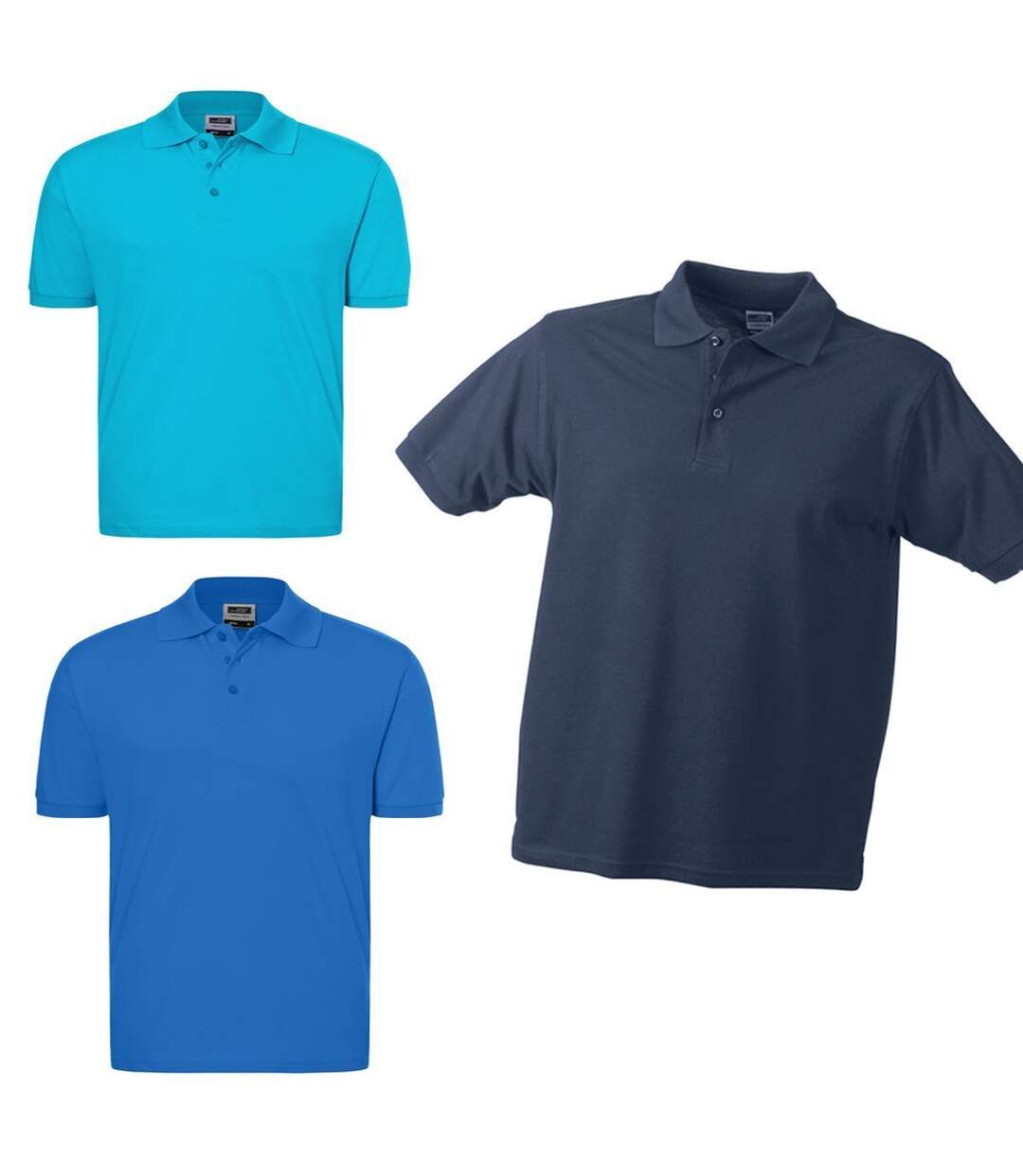 Lot 3 polos unis - Homme - bleu marine - roi - turquoise manches courtes