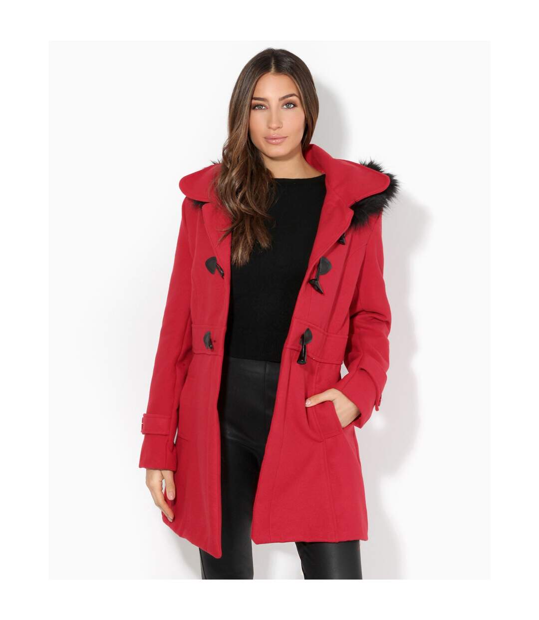 Krisp Womens/Ladies Hooded Rockabilly Duffle Coat (Red) - UTKP113