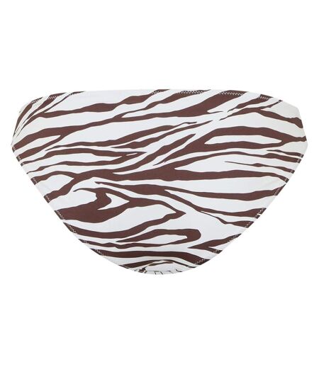 Womens/ladies Icon Zebra Print Bikini Bottoms Brown White Biba