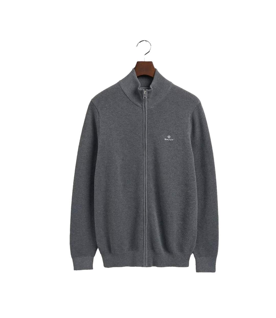 Mens Cotton Pique Zipped Cardigan Grey Gant-2