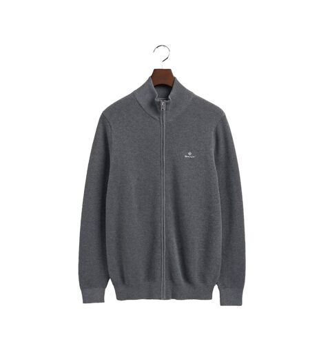 Mens Cotton Pique Zipped Cardigan Grey Gant