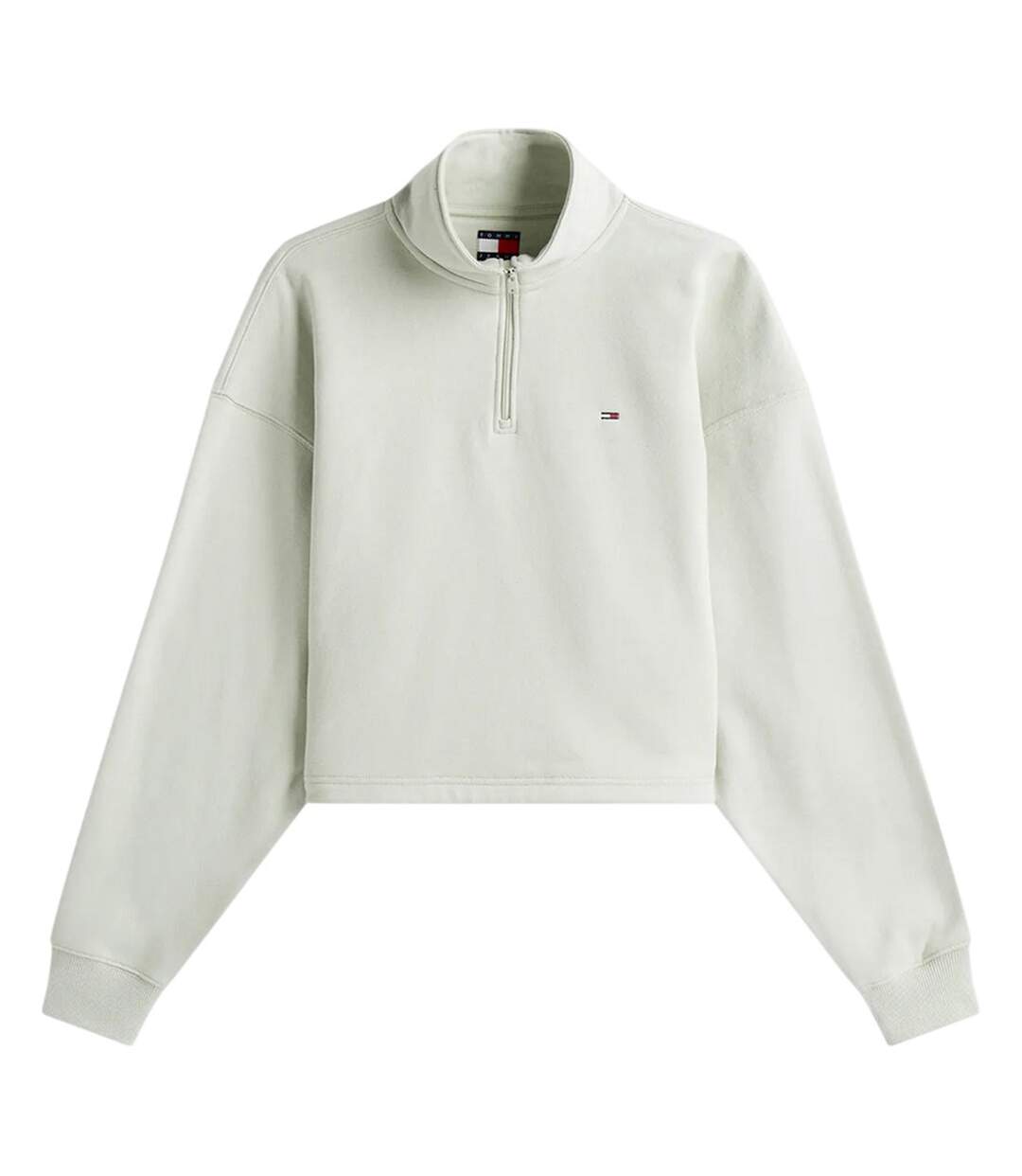 Womens/ladies Fleece Quarter Zip Boxy Crop Sweatshirt Misty Tommy Jeans-2