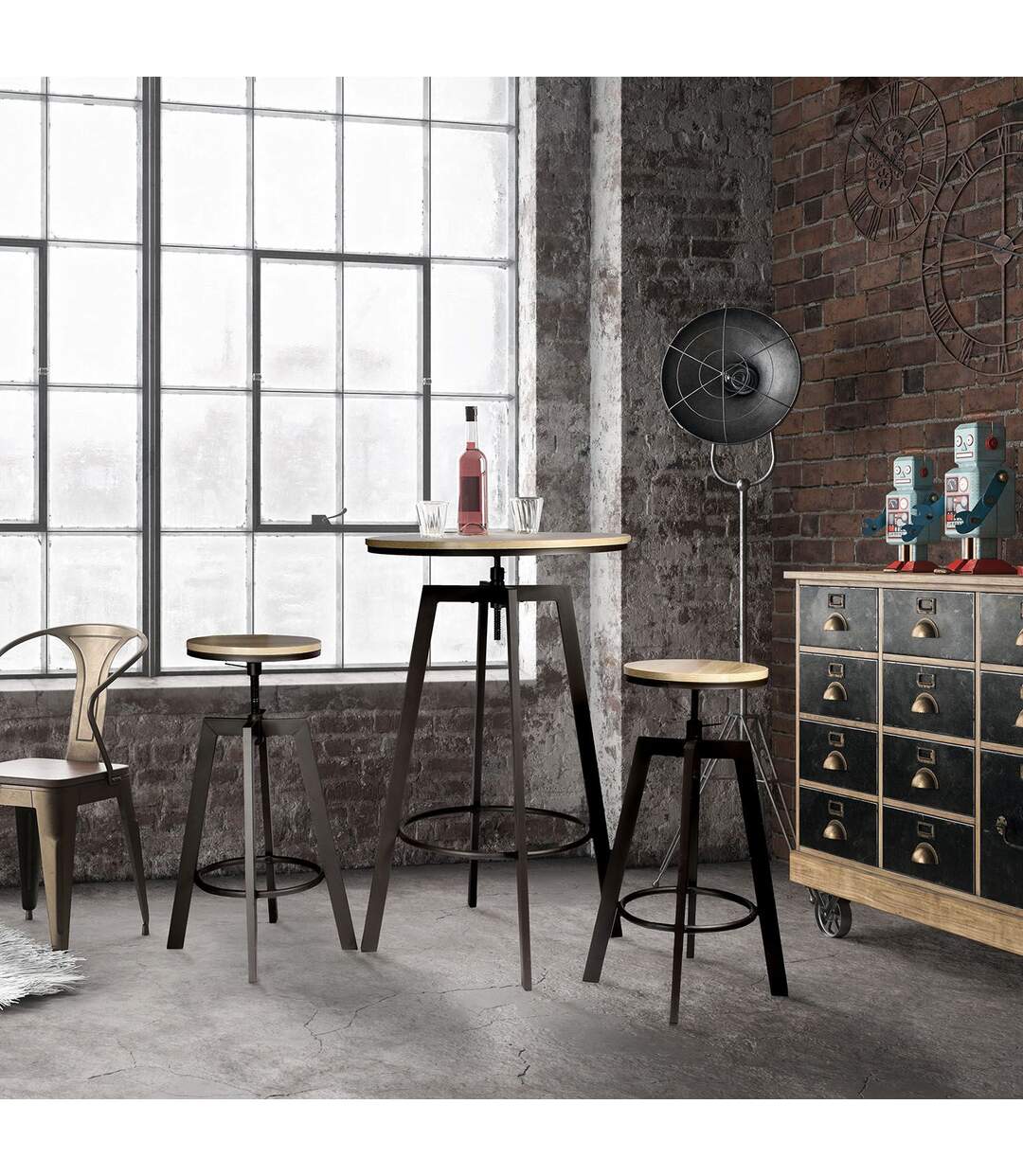 Table haute avec tabourets design industriel Aria - 2 Personnes - Noir-4