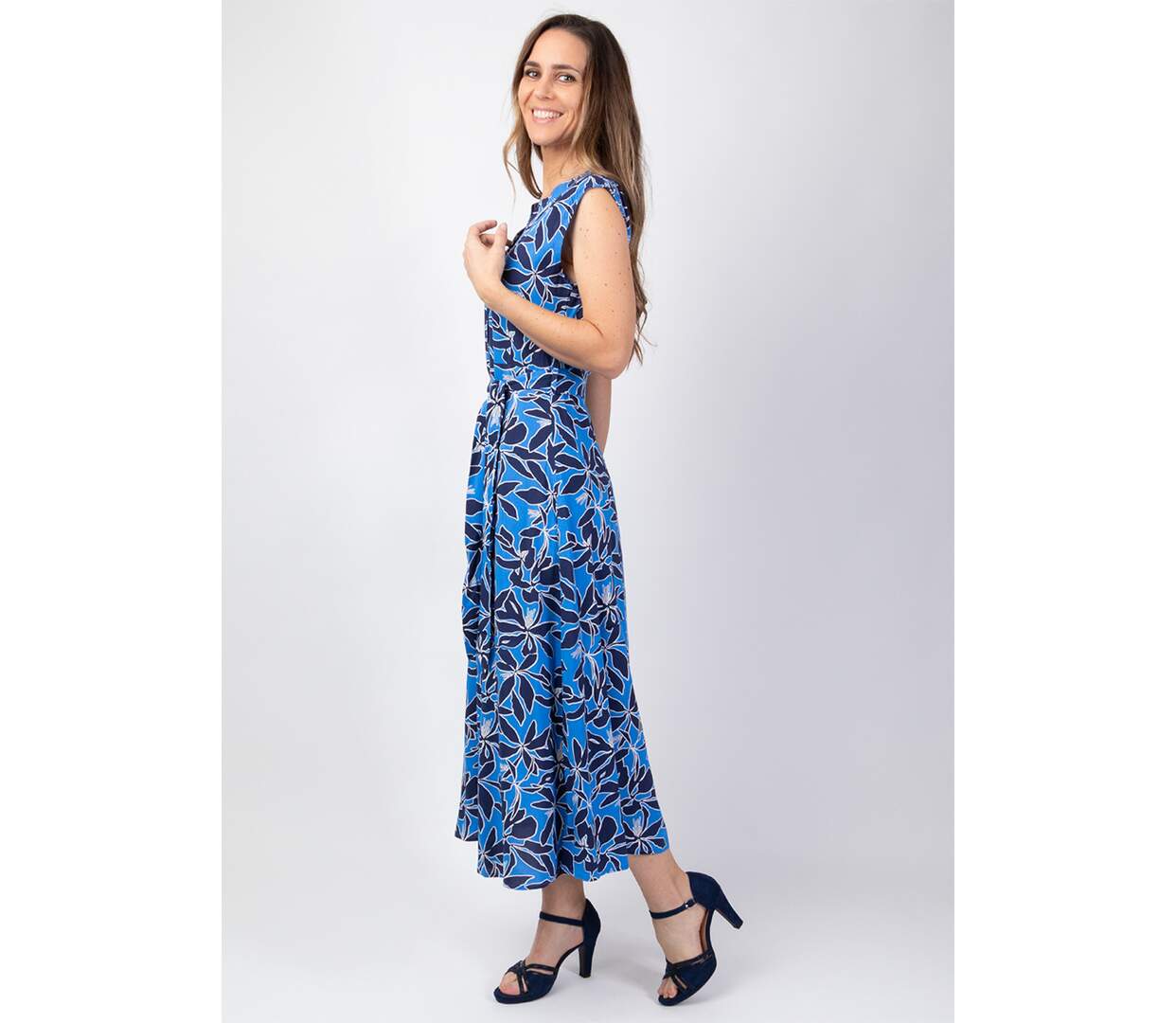 Robe longue sans manches LEANA imprimé floral bleu Coton Du Monde-3