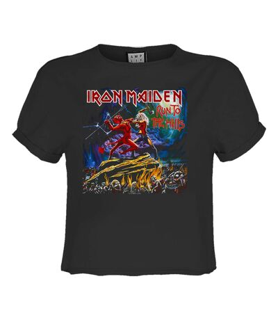 Womens/ladies Run To The Hills Iron Maiden Crop Top Charcoal Amplified