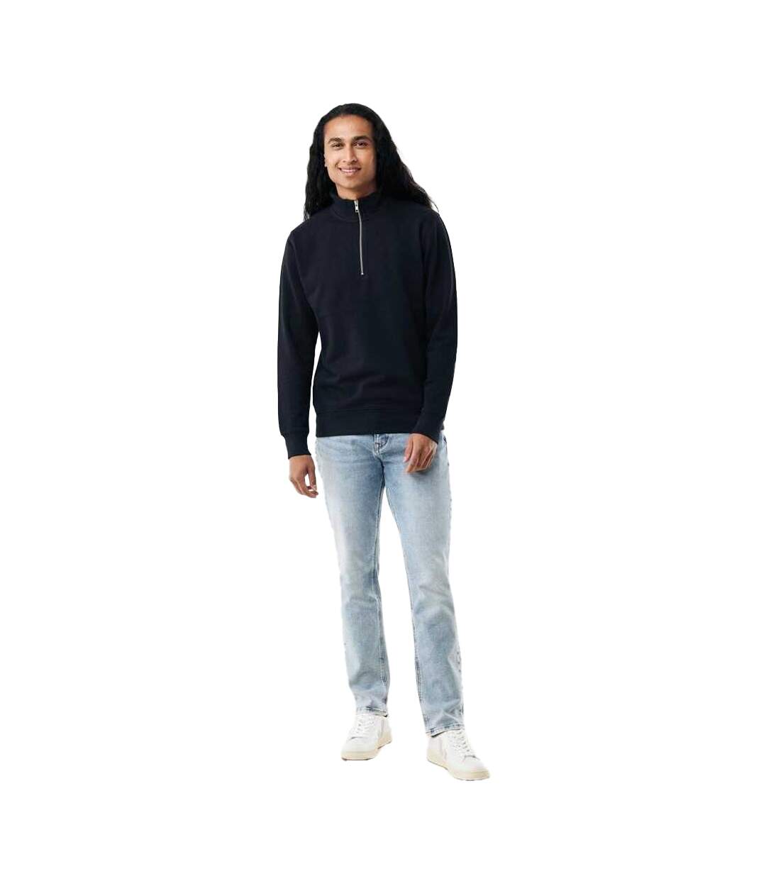 Unisex Adult Elgon Recycled Cotton Quarter Zip Sweater Top Black Iqoniq-1