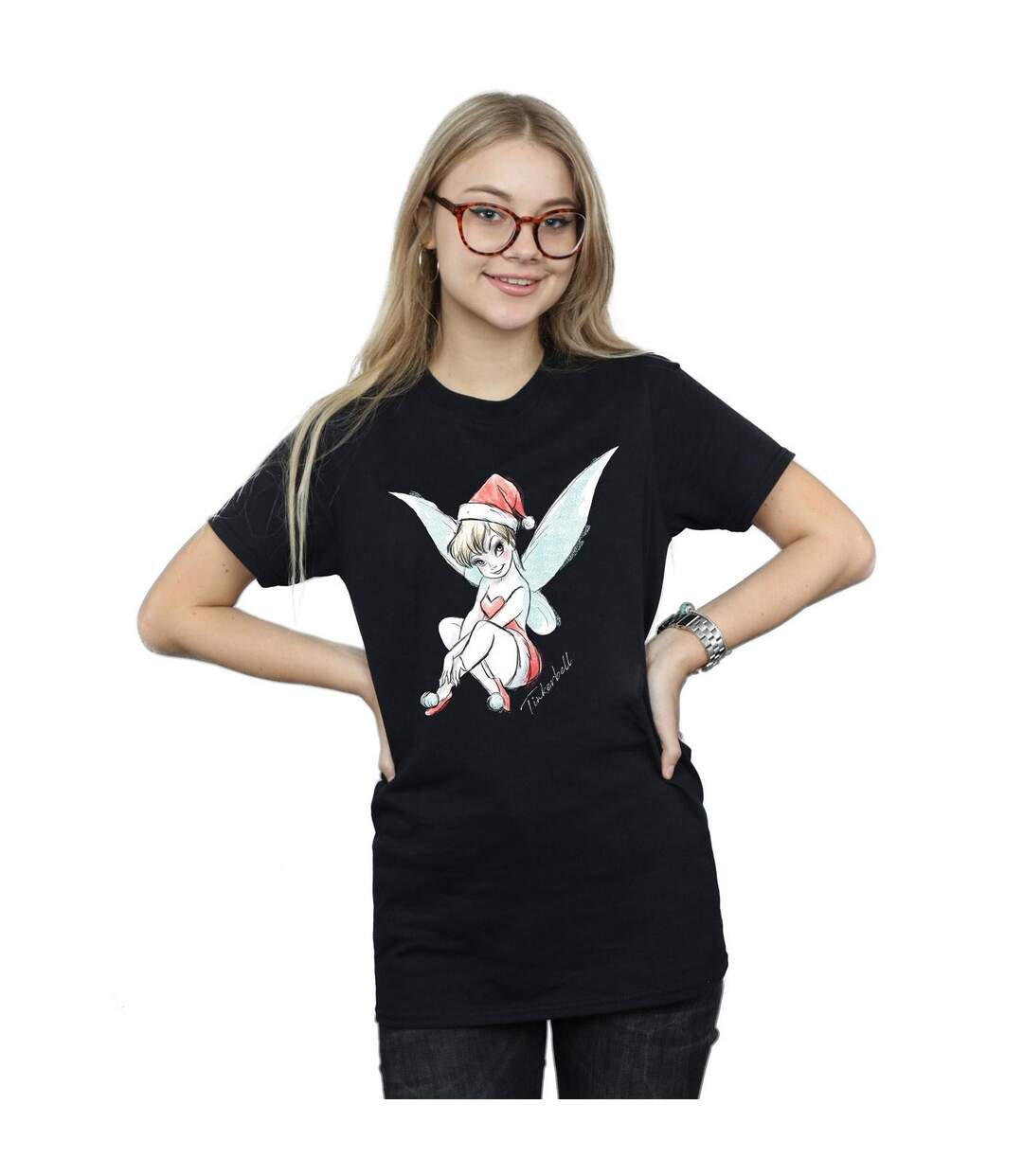 Disney Femme/Les femmes Fée Clochette Christmas Fairy Coton Boyfriend T-Shirt (Noir) - UTBI46450-2