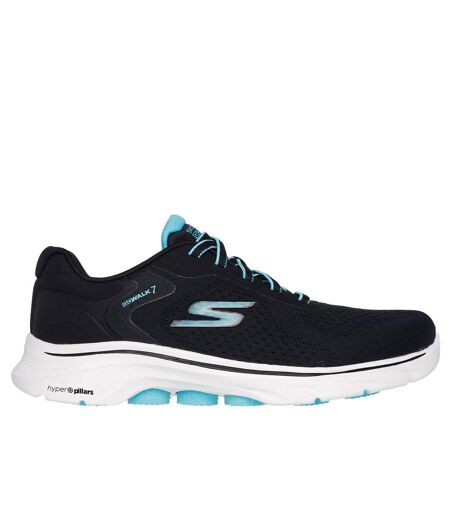 Womens/ladies go walk 7 cosmic waves trainers black/turquoise Skechers