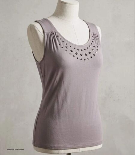 Axone TF344T Débardeur femme grande taille stretch taupe pour un tomber fluide élégant