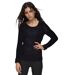Pull Doux Femme Col Rond Noir - Manches Longues Torsadées-1
