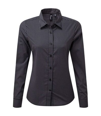 Premier Womens/Ladies Maxton Gingham Long-Sleeved Shirt (Steel/Black)
