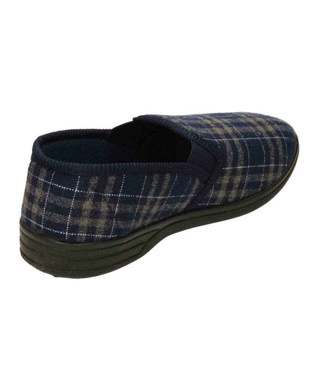 Mens Dale Checked Velour Slippers Navy Sleepers-2