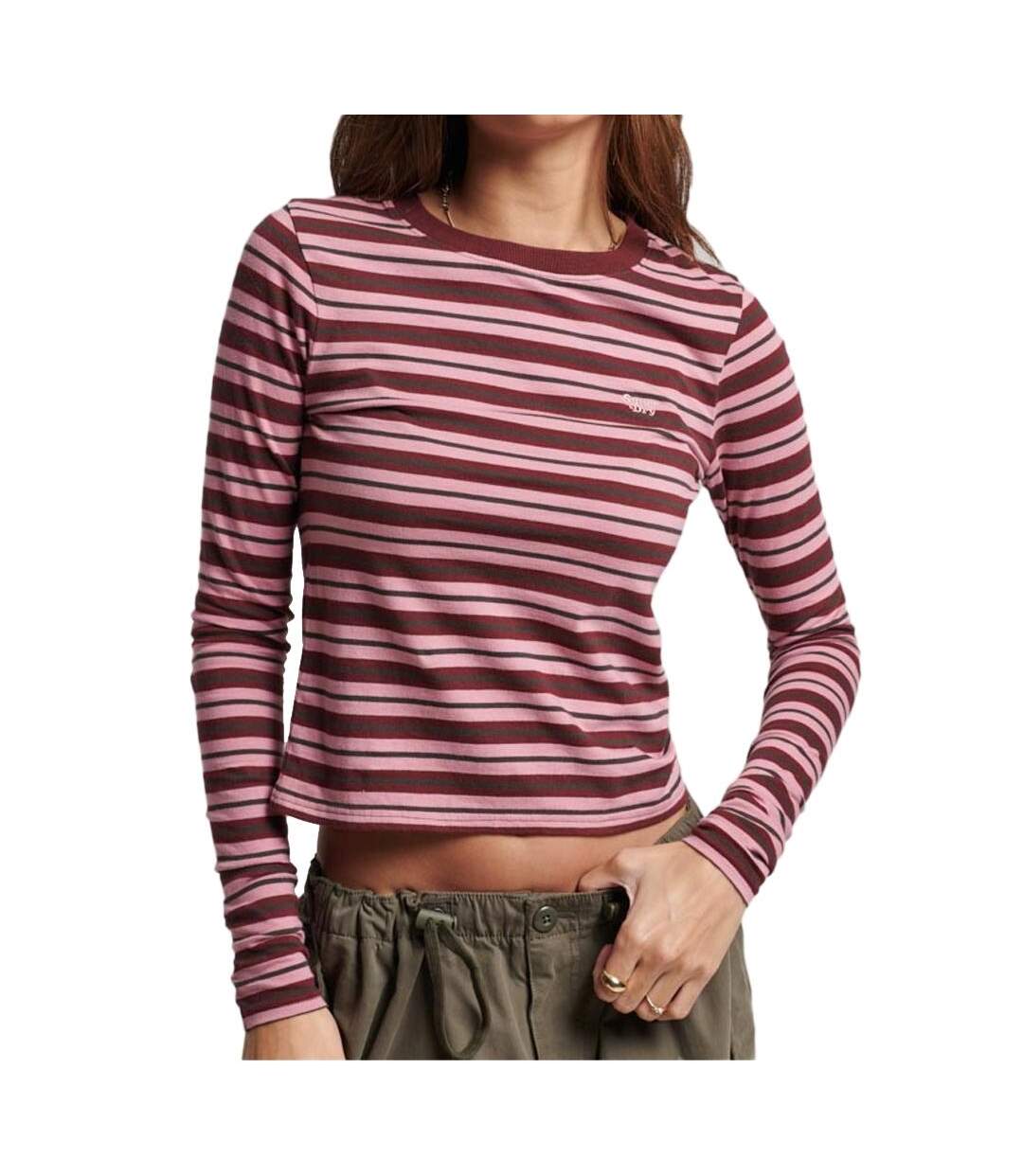 T-shirt Rose à rayures Femme Superdry Stripe - L-1