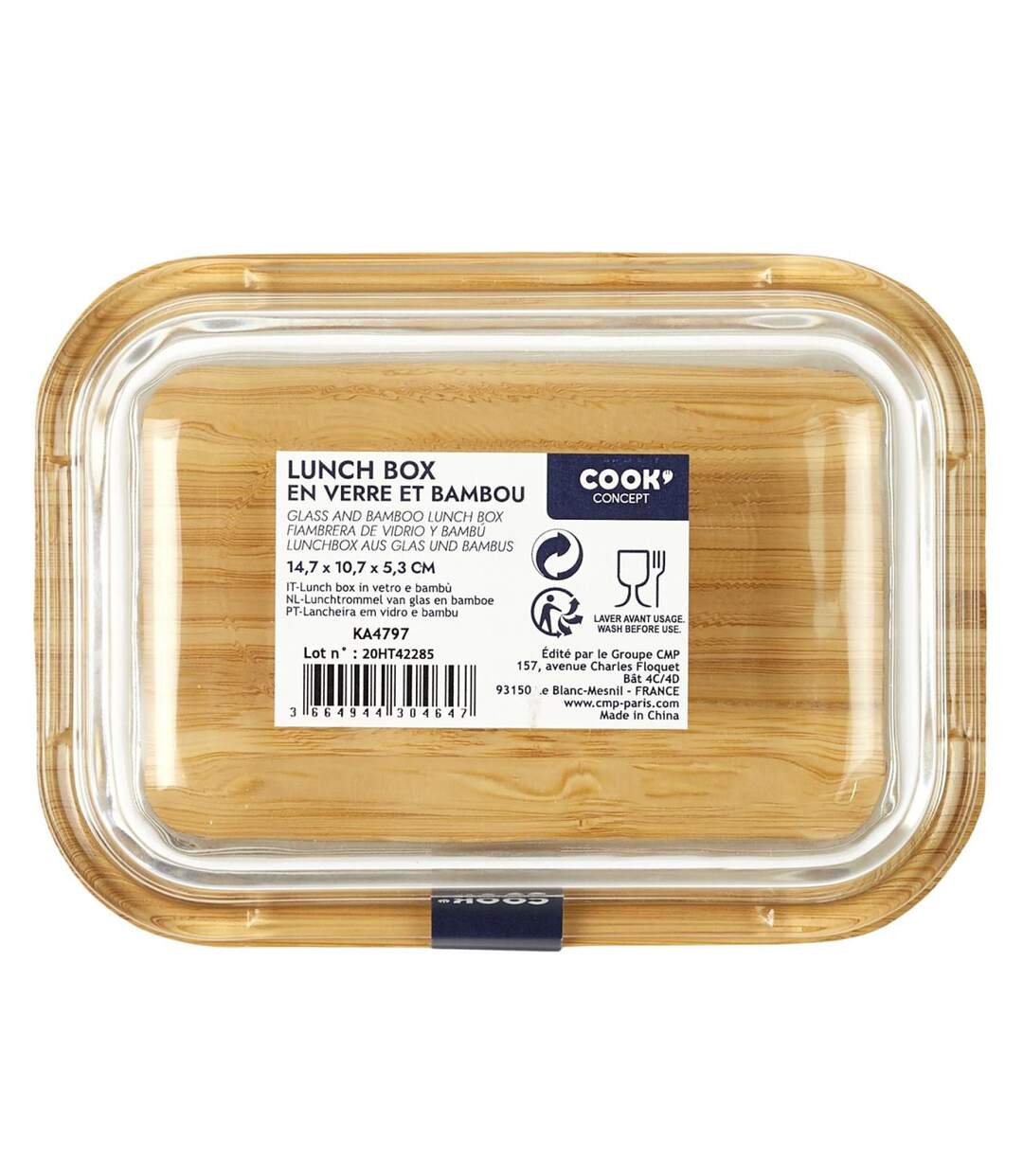Lunch Box Verre & Bambou Repas 32cl Transparent-2