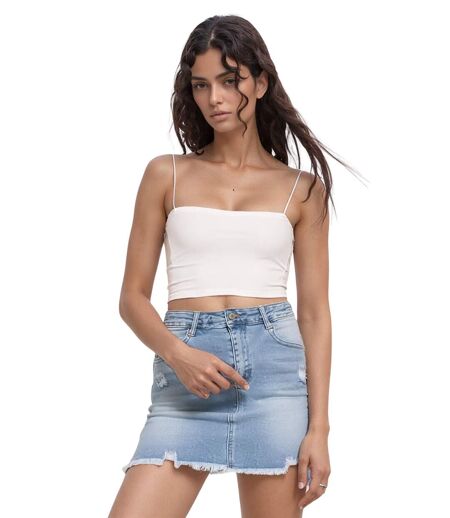 Jupe en denim pour femme - Style décontracté - Coupe droite et courte - Jean clair tendance