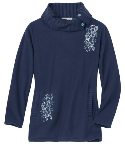 Women's Navy Embroidered Fleece Jumper 