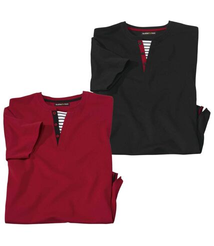 Paquet de 2 t-shirts col tunisien  - rouge noir