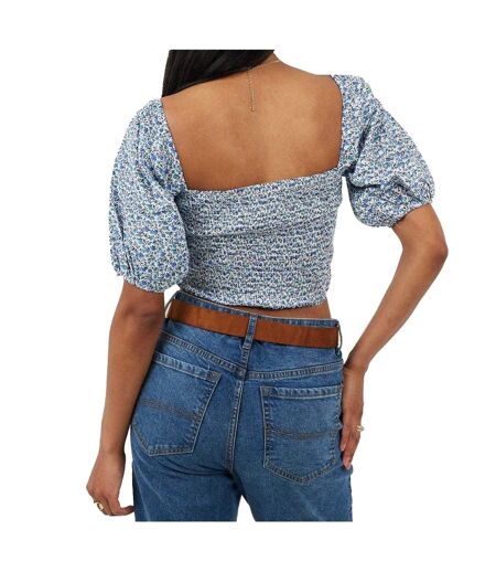 Womens/ladies Ditsy Floral Puff Sleeve Top Blue Brave Soul