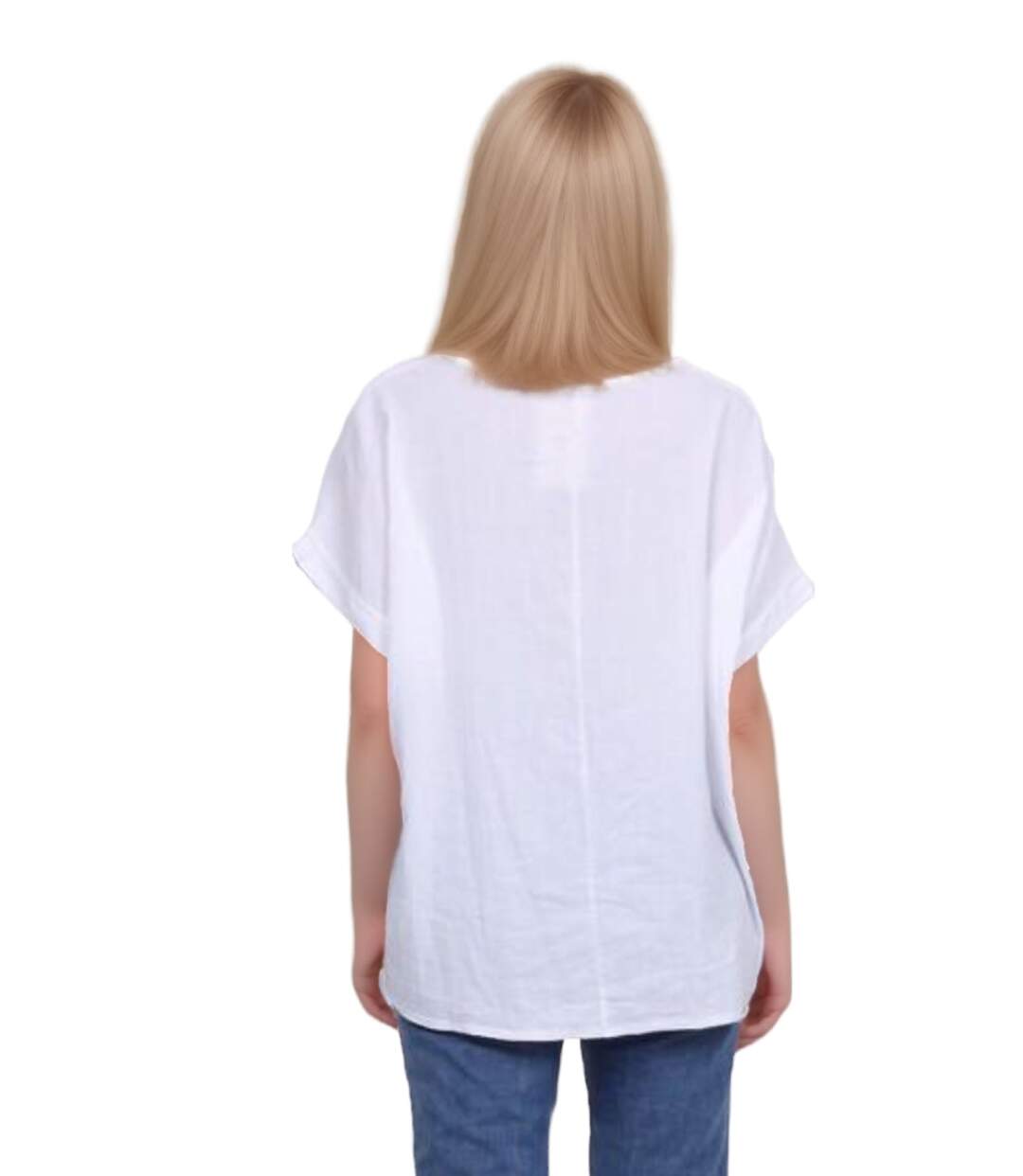 Tee shirt femme manches courtes - Col rond - Couleur blanc