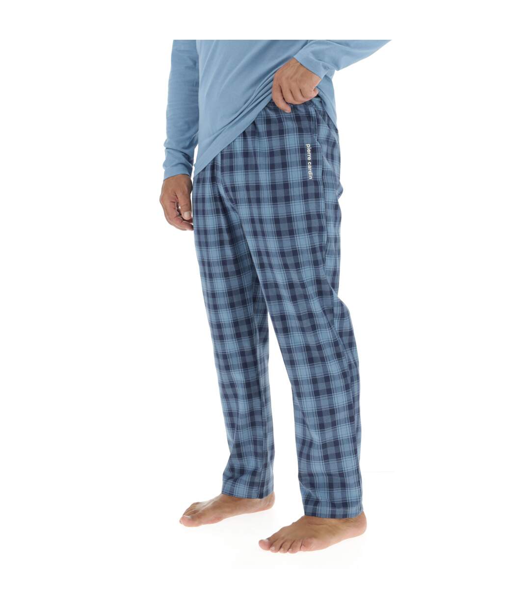Ensemble Pyjama long homme en popeline à carreaux et Logo poitrine Pierre Cardin-4